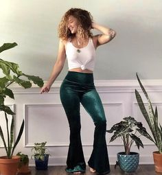 Handmade, Made to Order.  Turn some heads with these cream of the crop VELVET FLARES!  1970s Inspired, Pick your color!  Waist can be worn high, or lined waistband can fold for a lower waist.  Perfect snug fit to the knee with a voluminous flare.  Shown in Hunter Green (image1) and Avocado (image2) Velvet Bell Bottoms, Festival Mode, Festival Clothes, Velvet Flare Pants, High Waisted Flare Pants, Bohemian Pants, Summer Festival Outfit, Pants Y2k, Velvet Flares