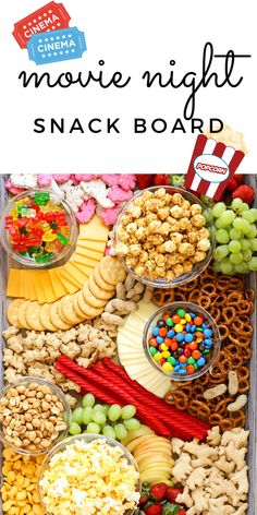 the movie night snack board is full of snacks