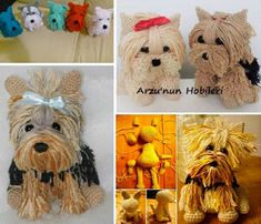 there are many different pictures of dogs made out of crocheted yarns and thread