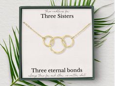 "3 Ring sister necklace, Sister necklace set for 3,  Big Sister Middle Sister Little Sister necklace, Three Sisters gifts, Sister birthday They say two's company and three's a crowd, but that isn't the case when it comes to you and your two sisters.  With multiple versions available (as seen below), you are sure to find the perfect gift for you and your sisters.  Beautifully packaged, this gift is ready to give right away! With option V.1 you will receive a set of 3 two ring necklaces - one for 3 Best Friends Gifts, Sister Necklace Set, Necklace Sister, Three Sisters Jewelry, Sisters Necklace, Gifts Sister, Single Necklace, Sisters Jewelry, Soul Sisters Gifts