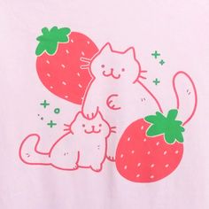 a white t - shirt with a cat and strawberry on it