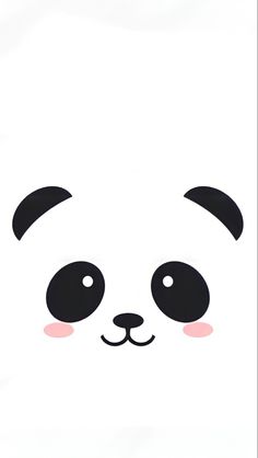 a panda face with black eyes and pink cheeks