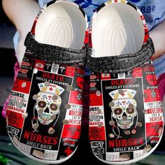 Introducing the Clogs Shoes – Clog Shoes Nurse Smile Back Sugar Skull Day Of The Dead, a perfect gift for Crocs Crocband, Crocs Clogs, Crocs Classic Clogs, Custom Sneakers, Clogs Shoes, Kids Prints, Water Shoes, Slip On Shoes, The Well