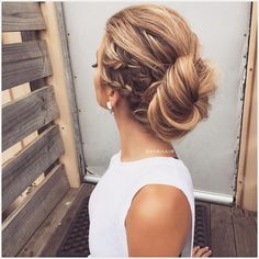 Pinterest |✧@katemari02✧ Updo With Braid, Bridesmaid Bun, Prom Hair Updo Elegant, Bridesmaid Hairstyles Medium Length, Loose Side Braids, Side Braids, Loose Updo, Hairstyles Medium Length