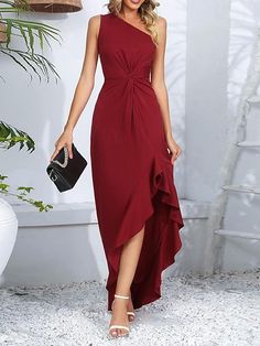 Winter Dress Wedding, Midi Dress Winter, Women's Black Dress, Cheap Party Dresses, One Shoulder Cocktail Dress, Black Dress Prom, Party Dresses Online, Dress Wedding Guest, Elegant Maxi Dress