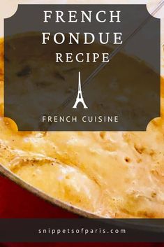 french fondue recipe in a red dutch oven with the title overlaying it