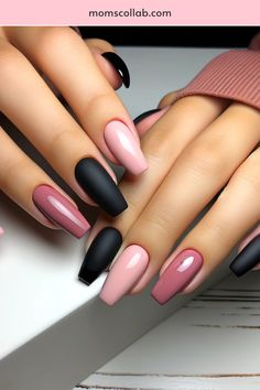 10 Gorgeous and Easy Pink and Black Nail Art Ideas Spirit Nails, Mauve Nails, Nail Techniques, Fancy Nails Designs, Nails 2022, Edgy Nails, Accent Nail, Work Nails, Super Nails