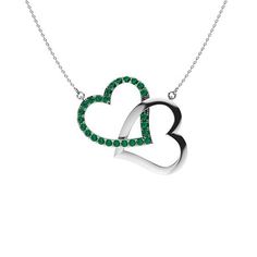 Two entangled hearts, crafted in lustrous 14k White Gold comprise this stunningly beautiful pendant. Emerald embellish the pendant lending a unique sparkle to this piece. Present this pendant to her as a token of your unending love! Unending Love, A Heart