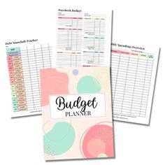 three planner pages with the words budget planner on them