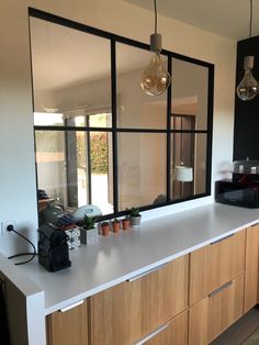 the kitchen counter is clean and ready to be used for breakfast or coffee makings