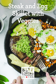 Steak and egg skillet with veggies Sweet Potato Oven, Egg Skillet, Cooking Sweet Potatoes, Steak And Eggs, Balanced Meals, Beef Dinner, Beef Steak