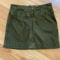 Nwt Olive Green Denim Mini Skirt With Full Bronze Metal Zipper In The Front By Hazel Boutique, Size 28 From A Smoke Free Clean Home Casual Denim Skirt With Zipper Closure, Casual Fitted Skirt With Zip Fly, Casual Fitted Denim Skirt With Zipper Closure, Fitted Casual Denim Skirt With Zipper Closure, Casual Denim Skirt With Zip Fly, Casual Mini Skirt With Zip Fly, Hazel Boutique, Green Denim Skirt, Hazel Green