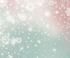 snow flakes are falling down on a pink, green and blue background with white dots