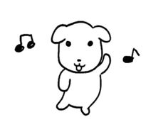 a drawing of a dog with music notes in the background