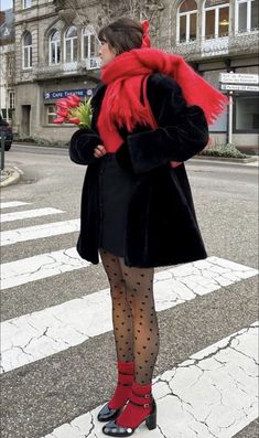 Pink And Red Winter Outfit, Dark Romantic Outfit Aesthetic, Funky Formal Outfit, Date Fall Outfits, Fun Socks Outfit, Medias Outfit, Paris Aesthetic Outfits, Coquette Fall Outfits, Christmas Casual Outfits