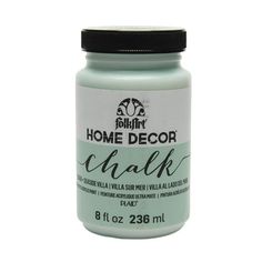 a jar of chalk that is green and white with the words home decor chalk on it