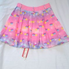 This Beautiful Multi-Color Skater Skirt With Chain Detail In The Back. Zipper In Back As Well. Cute Party Skort In Mini Length, Cute Mini Skort For Parties, Cute Mini Skort For Party, Cute Mini Length Skort For Party, Trendy High Waist Pink Mini Skirt, Trendy High-waist Pink Mini Skirt, Pink Pleated Skort For Party, Trendy Multicolor Pleated Mini Skirt, Pink Party Skort With Skirted Shape