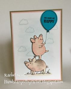 a card with two pigs on top of each other, and the words you make me happy