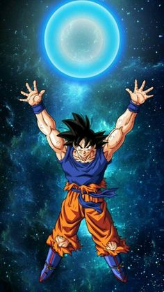 the dragon ball is flying through the air with his arms outstretched in front of him