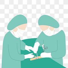 two surgeons performing surgery on a patient in an operating room, illustration png and psd