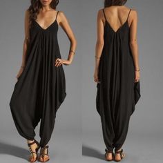 Material: PolyesterType: JumpsuitsLength: Full LengthFabric Type: ChiffonStyle: CasualFit Type: Regular Loose Fit Jumpsuit, Black Jumpsuits, Plus Size Bohemian, V Neck Jumpsuit, Chic Romper, Romper Pattern, Loose Jumpsuit, Long Romper, Long Jumpsuits