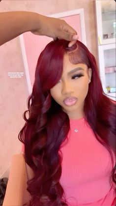 burgundy Burgundy Red Sew In, Red Birthday Hair, Burgundy Side Part Wig With Curls, Red Crimped Wig, 99j Hair Color Black Women, Burgundy Wigs For Black Women, Burgundy Hair Black Women, Red Wig For Black Women, Freaknik Outfits Black Women