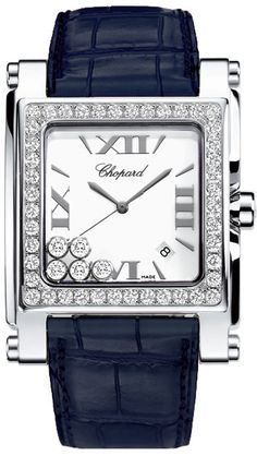 288448-2001 NEW CHOPARD HAPPY SPORT SQUARE WOMEN'S WATCH Usually ships within 3 months | Click to View In Stock Watches on Sale - Free Overnight Shipping - With Manufacturer Serial Numbers - Swiss Made - Mother of Pearl White Dial - 5 Floating Diamonds Inside Dial - 44 Diamonds Set on Bezel (1.76 ct) - Blue Sapphire Cabochon Crown - Battery Operated Quartz Movement - 3 Year Warranty - Guaranteed Authentic - Certificate of Authenticity - Scratch Resistant Sapphire Crystal - Manufacturer Box & Manual - Polished Solid 18k White Gold with Steel Case - Dark Blue Leather Strap with Pattern - 30 Meters / 100 Feet Water-Resistant - 35mm X 32mm = 1 3/8" X 1 1/4" Case - 6" Adjustable Strap - Tang Buckle - Free Lifetime Battery Replacement     Also Known As Model # 28/8448-20 / 28.8448.20 / 28-8448-2 Chopard Watch, Sapphire Cabochon, Rolex Women, Authentic Watches, Diamond Quartz, Women's Watch, Ladies Watch, Diamond Watch, Watch Sale