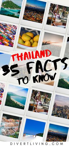 there are many pictures with the words thailand on them and below it is a collage of photos