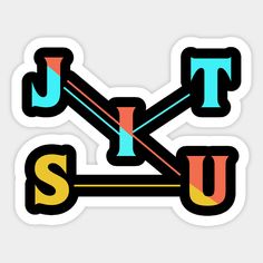 a sticker with the letters jt and u in different colors, on a white background