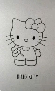 a drawing of a hello kitty holding a flower