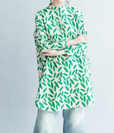 Women Casual Blouse Leaf Cotton Linen Shirts Loose Blouse Plus Size Women Tops Green Shirt For Fall Vacation, Green Long Sleeve Vacation Shirt, Green Long Sleeve Shirt For Vacation, Casual Light Green Long Sleeve Tops, Green Long Sleeve Blouse For Vacation, Green Long Sleeve Summer Blouse, Casual Light Green Long Sleeve Blouse, Green Relaxed Fit Tunic For Summer, Green Casual Relaxed Fit Tunic