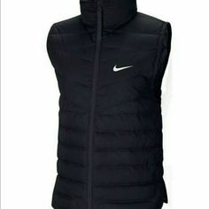 Nike Women's Down Fill Repel Black Puffer Vest Cu5096-011 Authentic Nwt Size L Mid Length Nike Puffer Vest, Nike Puffer, Puffer Vest Fashion, Nike Vest, Vintage Nike Windbreaker, Nike Sportswear Women, Sleeveless Sweater Vest, Black Puffer Vest, Running Vest