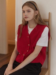 Composition : Wool 70% Nylon 30%Color : Red_FREECountry of Origin : KOREA Red Sweater Vest Outfit Aesthetic, Red Sweater Vest Outfit, Red Knit Sweater Outfit, Red Vest Outfit, Sweater Vest Outfit Aesthetic, Vest Outfits Aesthetic, Red Sweater Vest, Sweater Vest Outfit, Knit Sweater Outfit