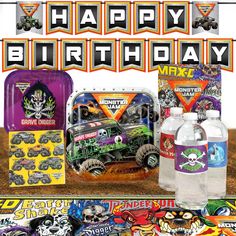 a birthday card with monster trucks on it