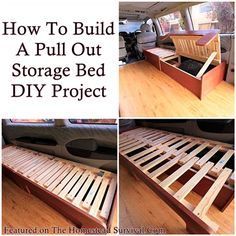 how to build a pull out storage bed diy project with pictures and instructions on the bottom