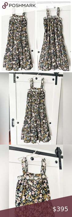 Mi Golondrina Lila Speciality Long Dress Crema 
Negro Floral Size Medium NWT Tired Skirt, Floral Embroidery, Long Dress, Size Medium, Embroidery, Skirt, Tags