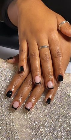 Black French Tip Natural Nails, Short Square Nails French Tip, Girly Acrylic, Hair Regimen