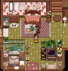 an overhead view of a living room and bedroom in the nintendo wii game animal crossing