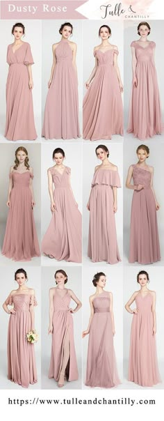 a collage of photos showing different styles of bridesmaid dresses