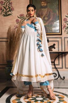 Angrakha Anarkali, डिजाइनर कपड़े, White Anarkali, Angrakha Style, Cotton Anarkali, Anarkali Dress Pattern, Anarkali Kurta, Indian Dress