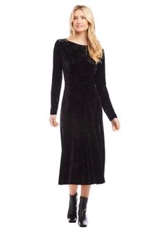 Discover the elegance of the Kate Velvet Midi Dress from Karen Kane. With its stretch fabric and luxurious crushed velvet material, this dress offers a comfortable and flattering fit. The A-line silhouette adds a touch of sophistication to any occasion. | Karen Kane Women's Kate Velvet Midi Dress, Medium Black Velvet Midi Dress, Hip Stretches, Velvet Midi Dress, Karen Kane, Curvy Dress, Stretch Velvet, Crushed Velvet, Womens Midi Dresses, Black Midi Dress