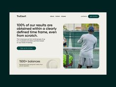 a website page with an image of a man holding a tennis racket