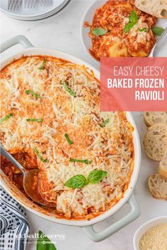 Baked Frozen Ravioli is an easy, cheesy weeknight meal that comes together quickly thanks to frozen ravioli and prepared marinara sauce.