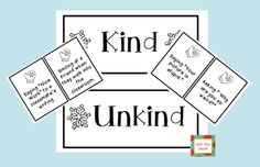 the words kind and unkid are shown in black and white on a blue background