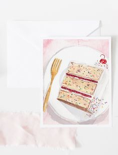 a piece of cake sitting on top of a white plate next to a knife and fork