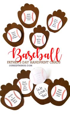 Father’s Day Handprint Baseball Cards Father’s Day Baseball Idea, Baseball Fathers Day Crafts, Father’s Day Baseball, Baseball Fathers Day Gifts Ideas, Handprint Baseball, Fathers Day Baseball, Rose Flower Making, Craft Handprint