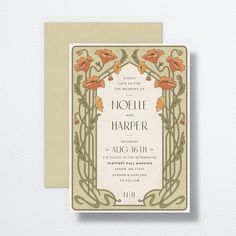 an art nouveau wedding card with orange flowers