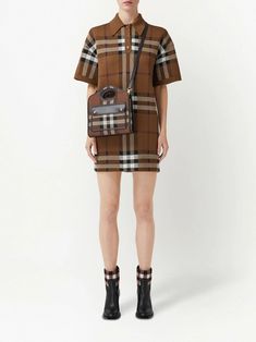 Burberry check-jacquard Polo Shirt Dress - Farfetch Knit Polo Dress, Burberry Dress, Polo Shirt Dress, Streetwear Aesthetic, Pocket Bag, Polo Dress, Open Top, Matching Dresses, Burberry Bag