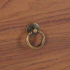 a close up of a door handle on a wooden surface