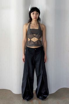 Fitted Cotton Wide Leg Pants For Streetwear, Edgy Cotton Straight Pants, Fitted Wide-leg Pants With Side Slits, Edgy Cotton Straight Leg Pants, Edgy Fitted Cotton Cargo Pants, Fitted Edgy Cotton Cargo Pants, Edgy Fitted Wide-leg Pants, Fitted Cotton Cargo Pants With Edgy Style, Fitted Cotton Cargo Pants In Edgy Style